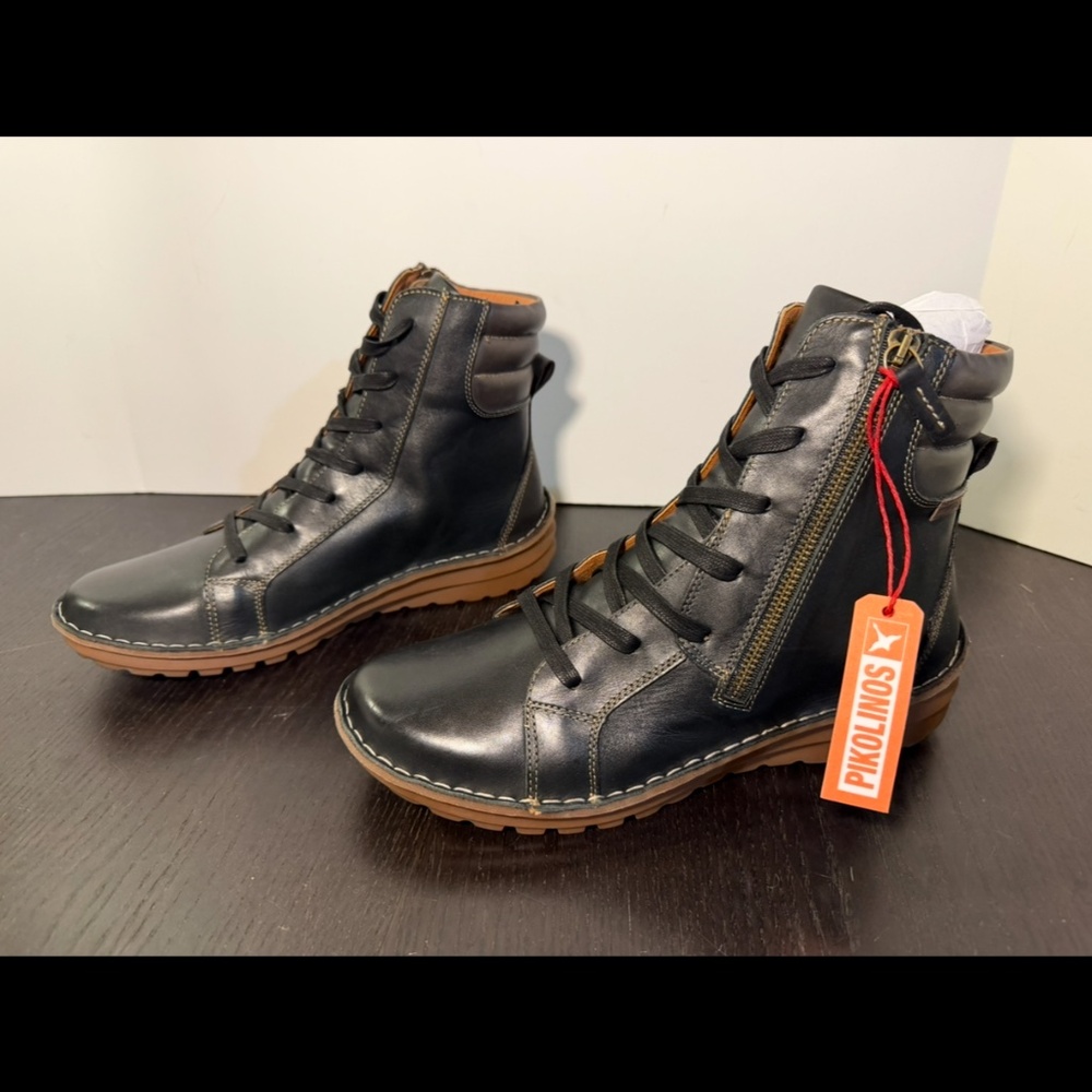 Pikolinos Cazorla Leather Flat Ankle Boots Black/Brown Womans EU 41/US 10-10.5 - Picture 7 of 16